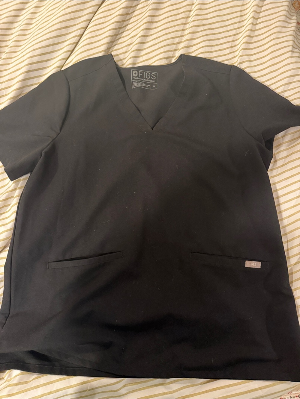 Figs Black V-Neck Medical Scrub Top